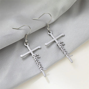 1 Pair Retro Simple Style Cross Letter Titanium Steel Drop Earrings