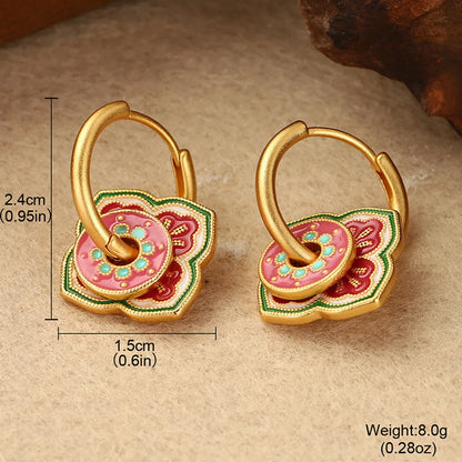 1 Pair Retro Simple Style Flower Lotus Lacquer Painting Inlay Alloy Copper Natural Pearl Zircon 18K Gold Plated Ear Studs