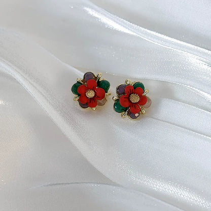 1 Pair Retro Simple Style Flower Plating Alloy Gold Plated Ear Studs