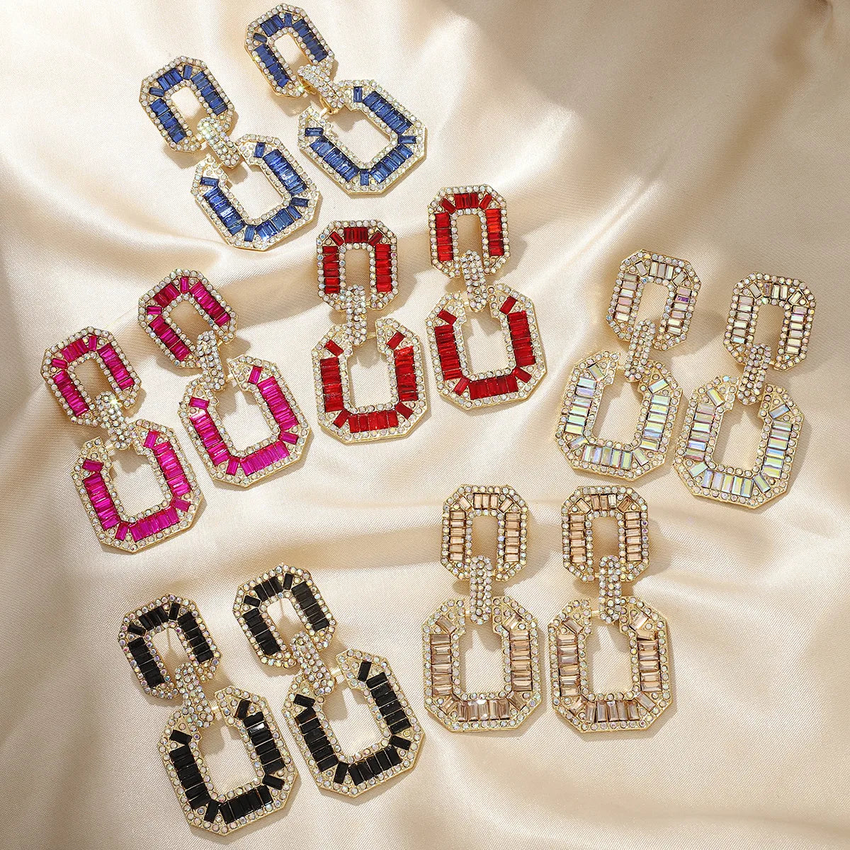 1 Pair Retro Simple Style Geometric Artificial Crystal Alloy Drop Earrings