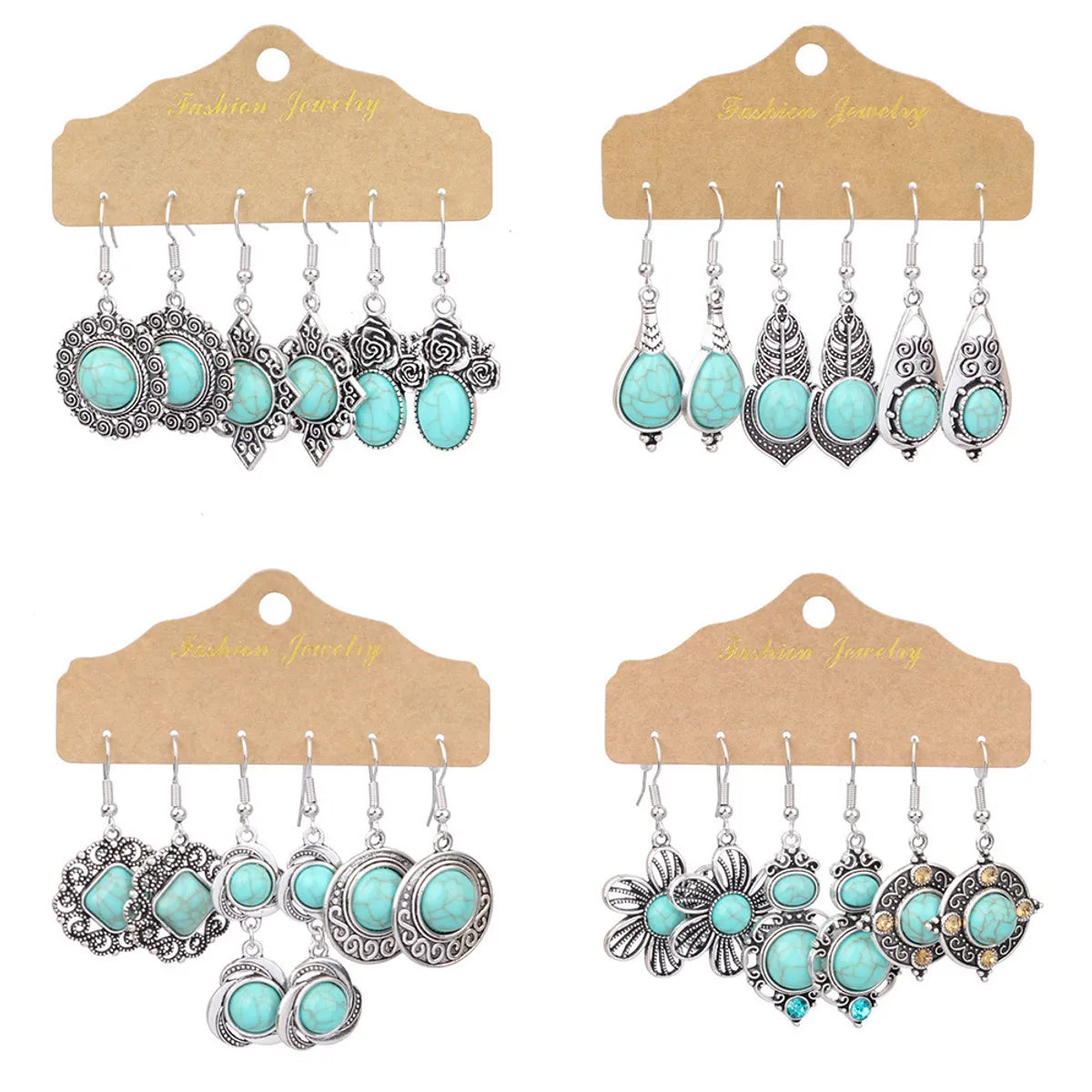 1 Pair Retro Simple Style Geometric Plating Alloy Turquoise Drop Earrings