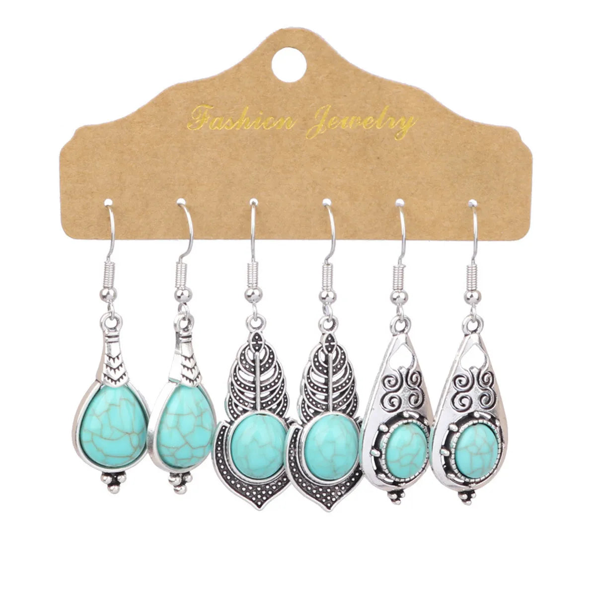 1 Pair Retro Simple Style Geometric Plating Alloy Turquoise Drop Earrings