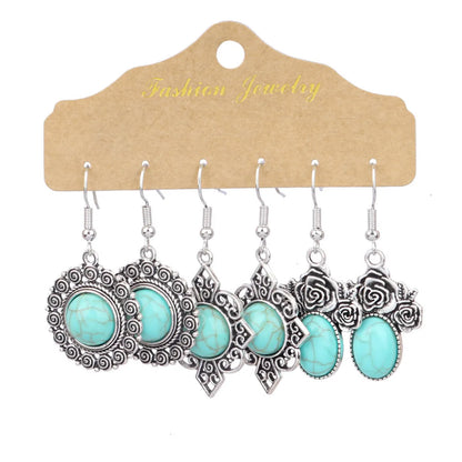 1 Pair Retro Simple Style Geometric Plating Alloy Turquoise Drop Earrings