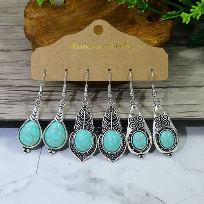 1 Pair Retro Simple Style Geometric Plating Alloy Turquoise Drop Earrings