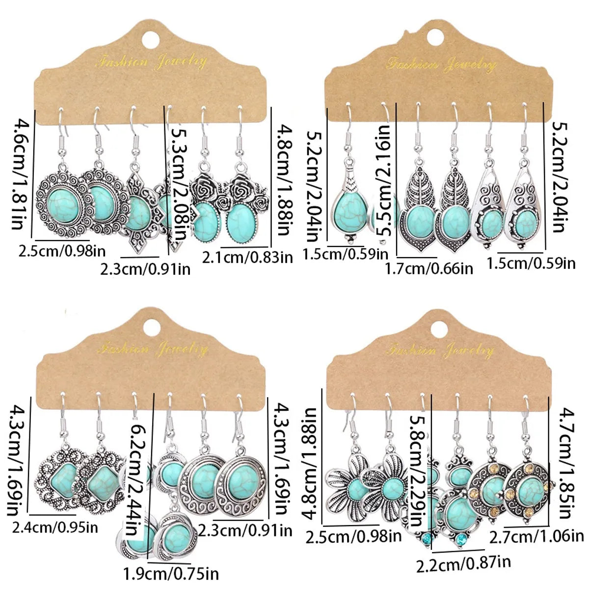 1 Pair Retro Simple Style Geometric Plating Alloy Turquoise Drop Earrings