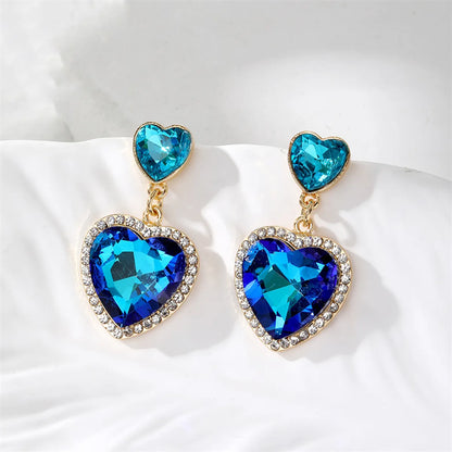 1 Pair Retro Simple Style Heart Shape Inlay Copper Glass Drop Earrings