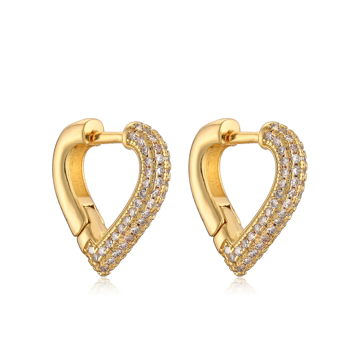 1 Pair Retro Simple Style Heart Shape Inlay Copper Rhinestones Ear Studs