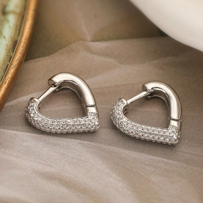 1 Pair Retro Simple Style Heart Shape Inlay Copper Rhinestones Ear Studs