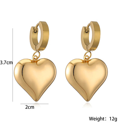 1 Pair Retro Simple Style Heart Shape Plating 304 Stainless Steel 18K Gold Plated Drop Earrings