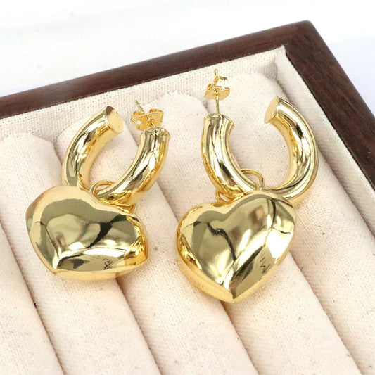 1 Pair Retro Simple Style Heart Shape Plating Copper 18k Gold Plated Drop Earrings