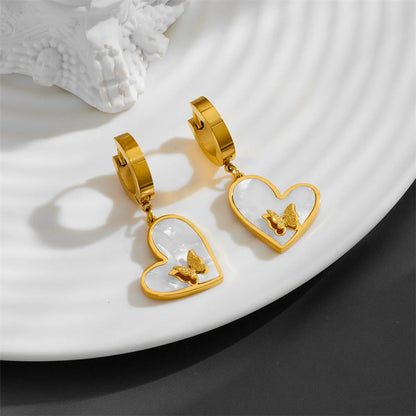 1 Pair Retro Simple Style Heart Shape Plating Inlay Titanium Steel Zircon Earrings