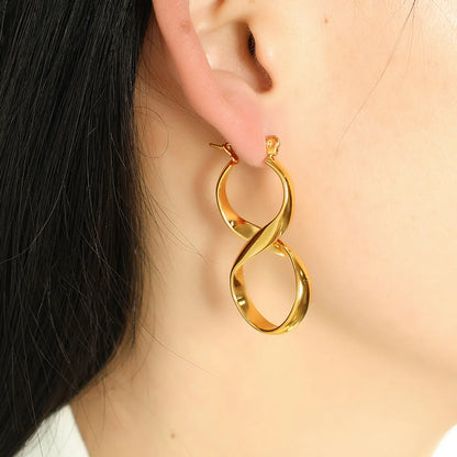 1 Pair Retro Simple Style Infinity Curve Lines Plating Titanium Steel 18k Gold Plated Earrings