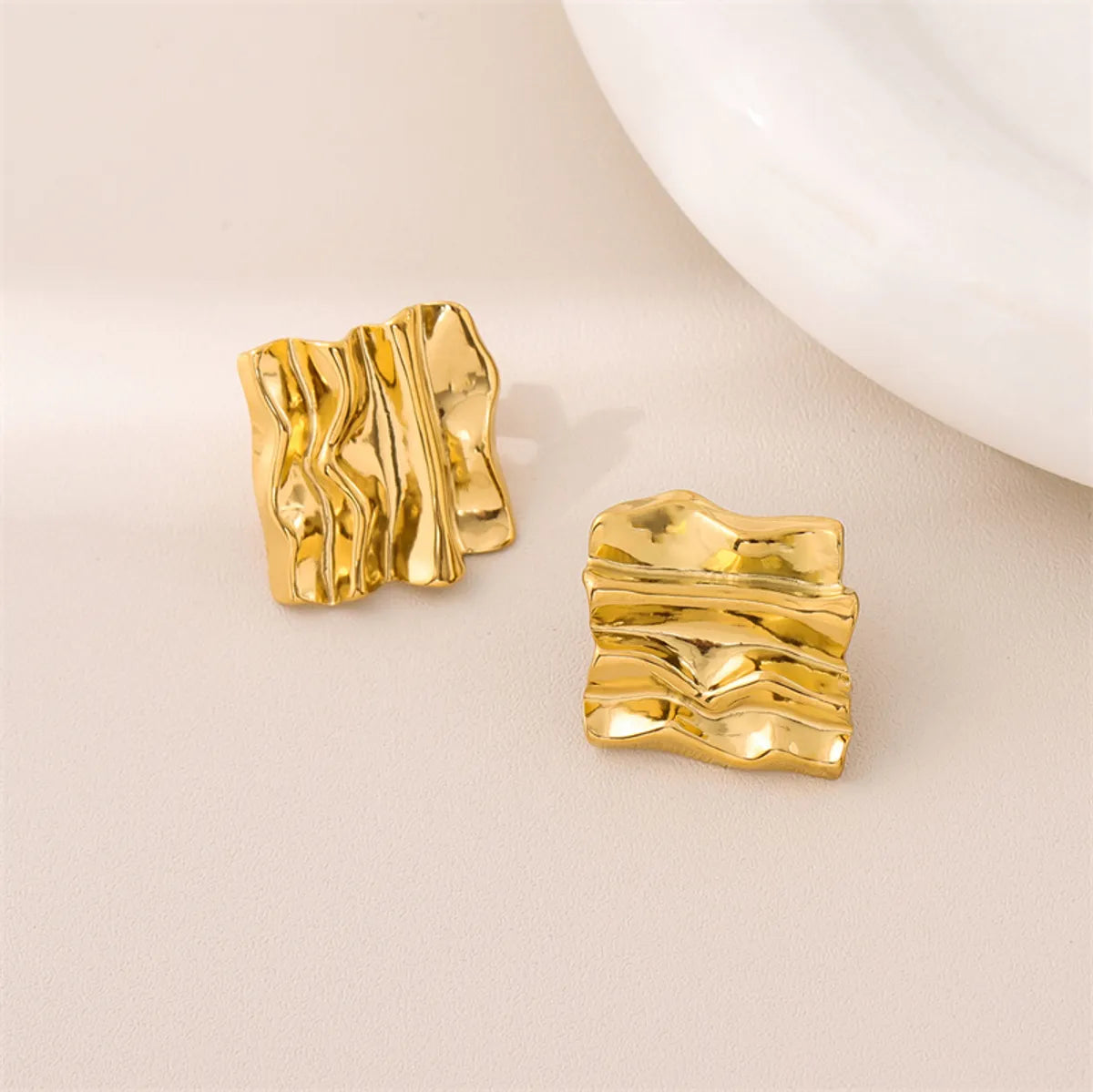 1 Pair Retro Simple Style Irregular Square Plating Stainless Steel 18k Gold Plated Ear Studs