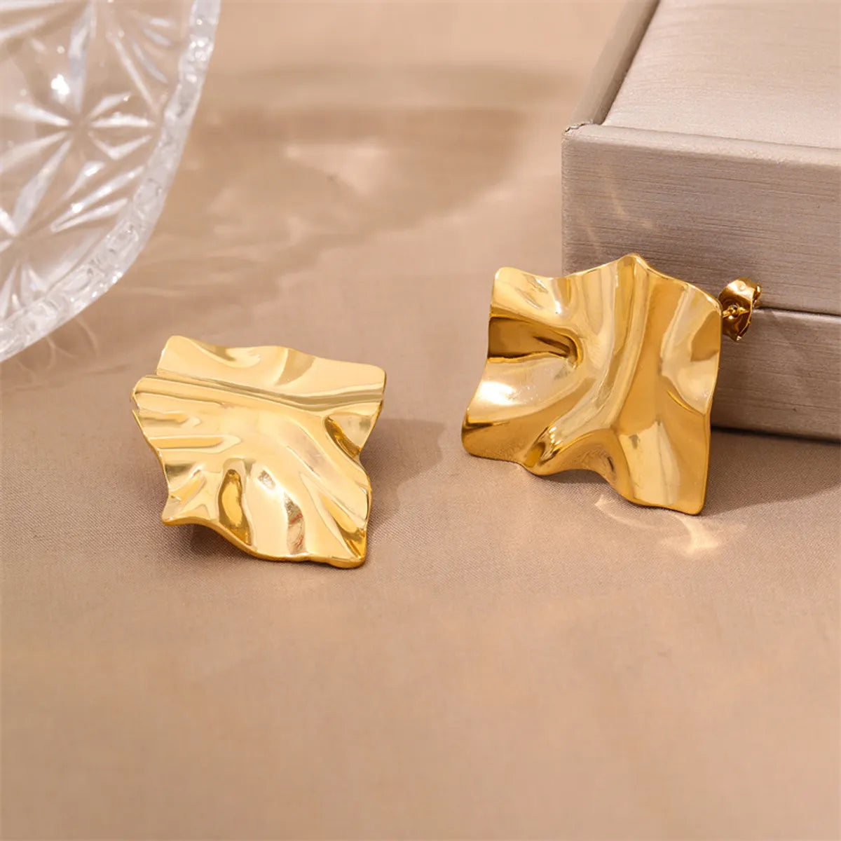 1 Pair Retro Simple Style Irregular Square Plating Stainless Steel 18k Gold Plated Ear Studs