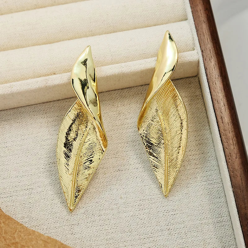 1 Pair Retro Simple Style Leaves Copper Ear Studs