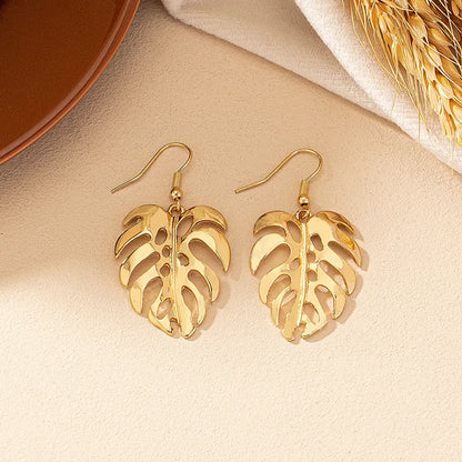 1 Pair Retro Simple Style Leaves Plating Alloy Ear Studs