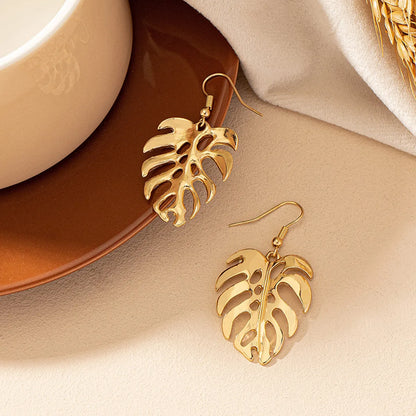 1 Pair Retro Simple Style Leaves Plating Alloy Ear Studs