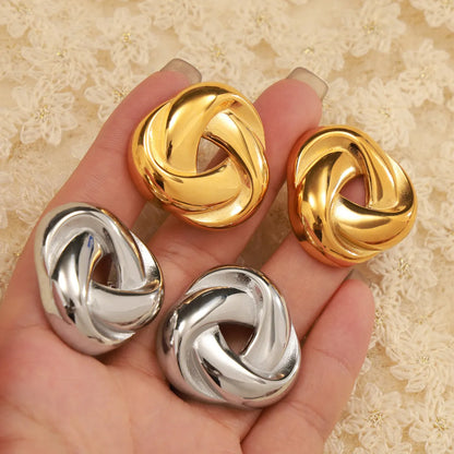 1 Pair Retro Simple Style Lines Layered Plating 304 Stainless Steel Ear Studs