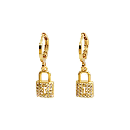 1 Pair Retro Simple Style Lock Inlay Copper Alloy Zircon Drop Earrings