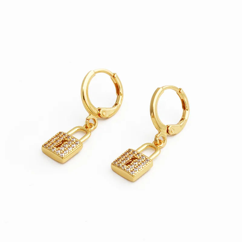 1 Pair Retro Simple Style Lock Inlay Copper Alloy Zircon Drop Earrings