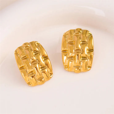 1 Pair Retro Simple Style Plaid Rectangle Plating Stainless Steel 18k Gold Plated Ear Studs