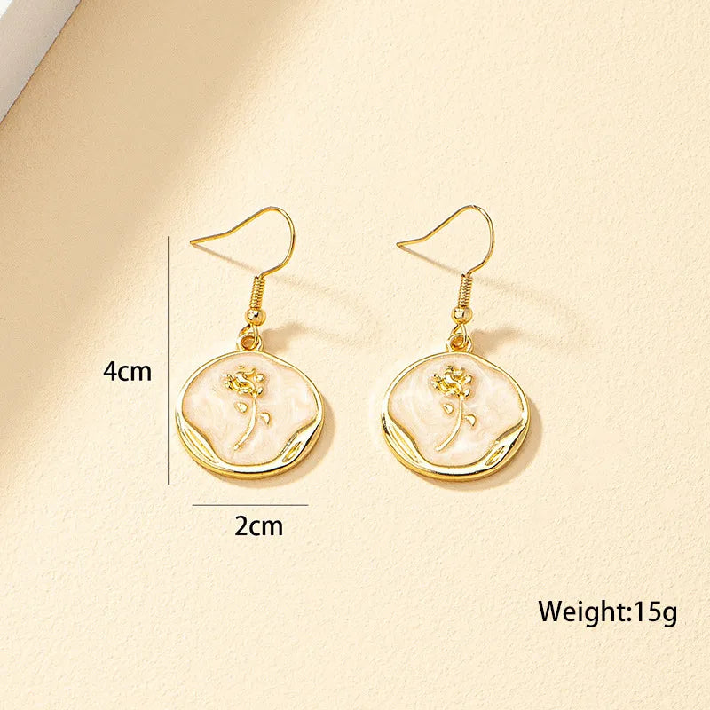 1 Pair Retro Simple Style Rose Plating Inlay Alloy Shell Earrings