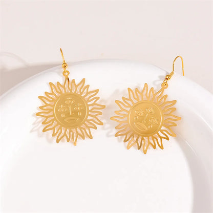 1 Pair Retro Simple Style Round Peacock Leaves Plating Stainless Steel 18k Gold Plated Drop Earrings