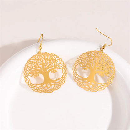 1 Pair Retro Simple Style Round Peacock Leaves Plating Stainless Steel 18k Gold Plated Drop Earrings