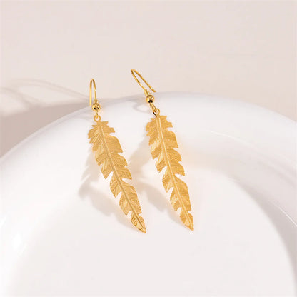 1 Pair Retro Simple Style Round Peacock Leaves Plating Stainless Steel 18k Gold Plated Drop Earrings