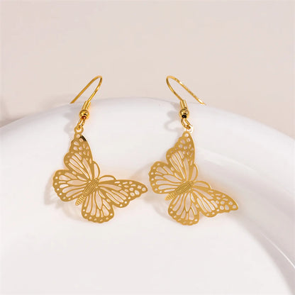 1 Pair Retro Simple Style Round Peacock Leaves Plating Stainless Steel 18k Gold Plated Drop Earrings