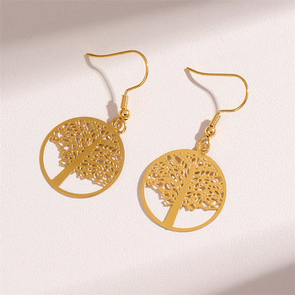 1 Pair Retro Simple Style Round Peacock Leaves Plating Stainless Steel 18k Gold Plated Drop Earrings