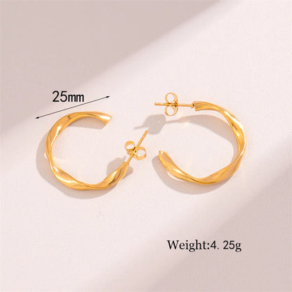 1 Pair Retro Simple Style Round Plating Stainless Steel 18k Gold Plated Earrings