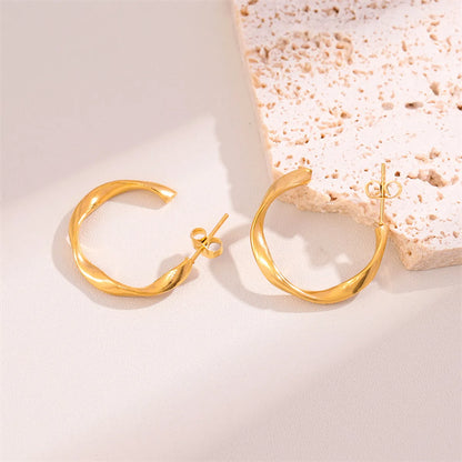 1 Pair Retro Simple Style Round Plating Stainless Steel 18k Gold Plated Earrings