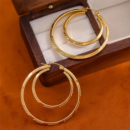 1 Pair Retro Simple Style Round Plating Stainless Steel 18k Gold Plated Hoop Earrings