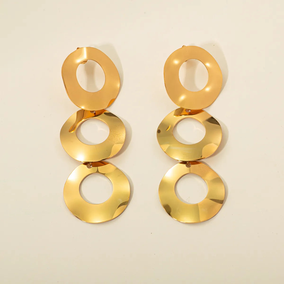 1 Pair Retro Simple Style Round Plating Stainless Steel Gold Plated Drop Earrings