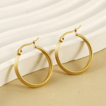 1 Pair Retro Simple Style Round Stainless Steel Plating 18k Gold Plated Hoop Earrings