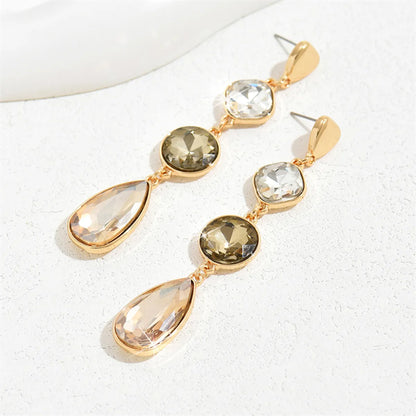 1 Pair Retro Simple Style Round Water Droplets Inlay Alloy Glass Drop Earrings