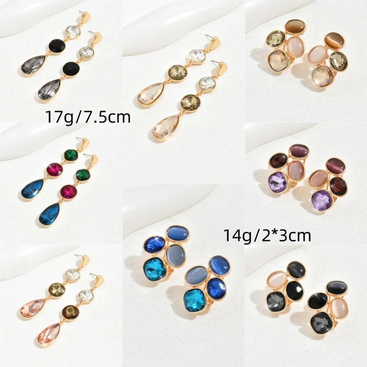 1 Pair Retro Simple Style Round Water Droplets Inlay Alloy Glass Drop Earrings