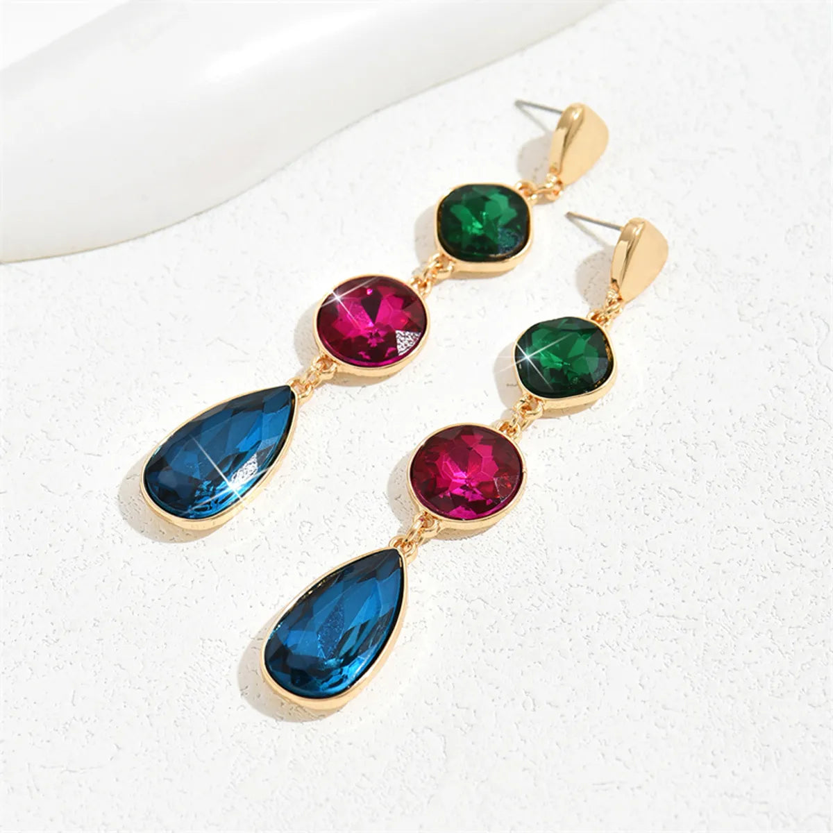 1 Pair Retro Simple Style Round Water Droplets Inlay Alloy Glass Drop Earrings