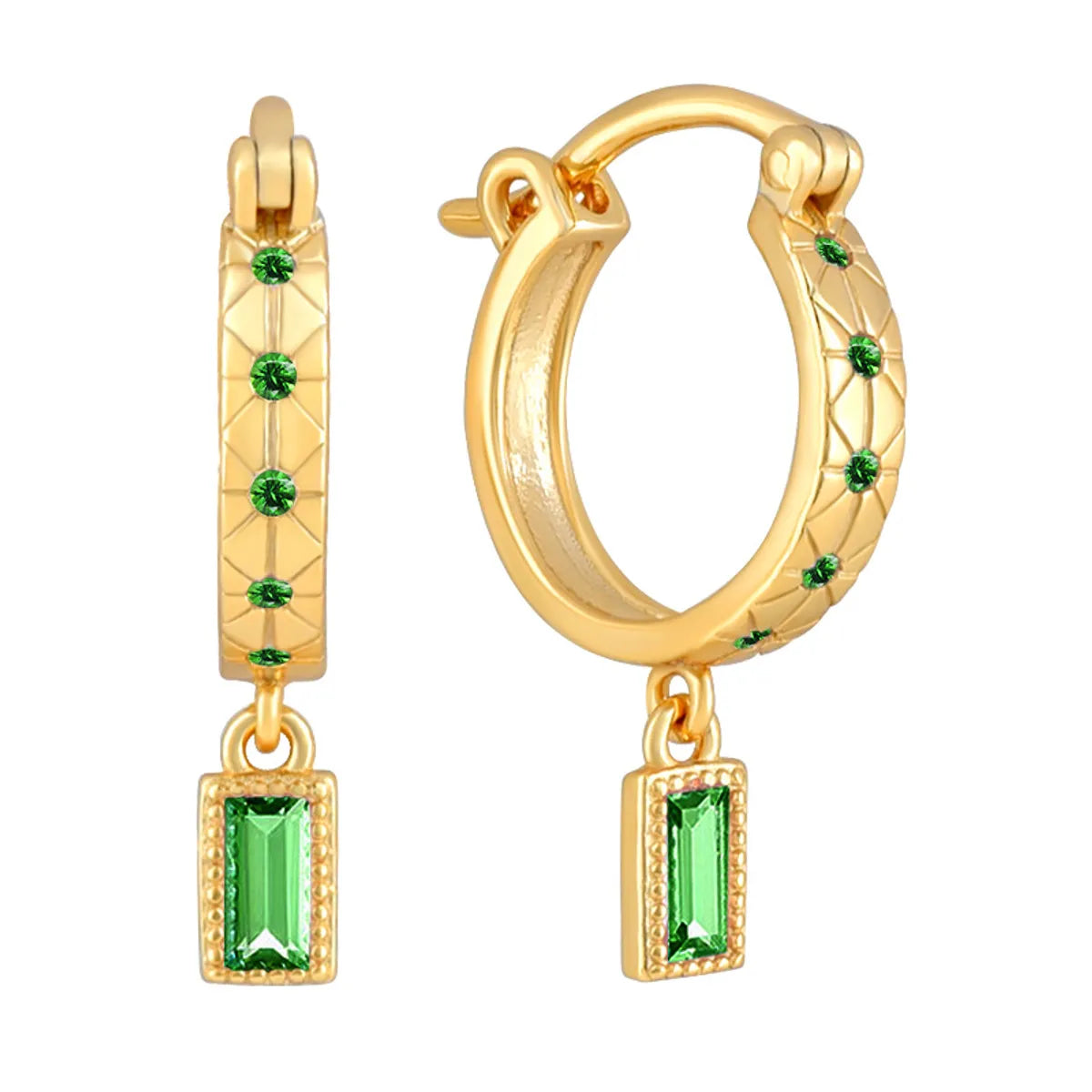 1 Pair Retro Simple Style Round Water Droplets Rectangle Epoxy Inlay Copper Zircon Drop Earrings