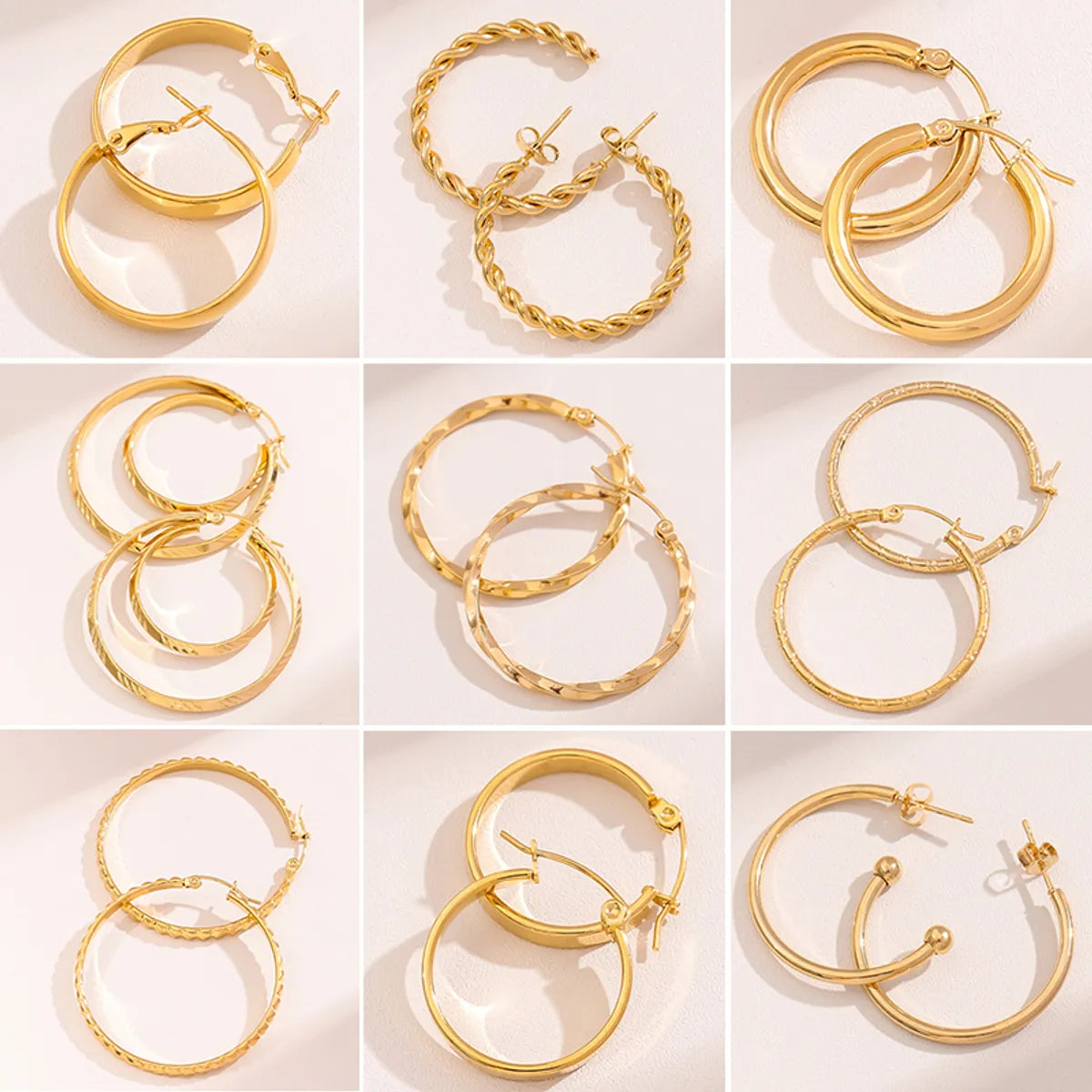 1 Pair Retro Simple Style Round Waves Plating Stainless Steel 18k Gold Plated Hoop Earrings