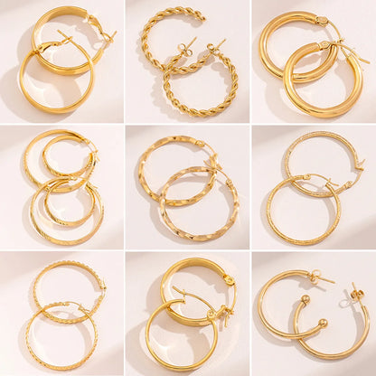 1 Pair Retro Simple Style Round Waves Plating Stainless Steel 18k Gold Plated Hoop Earrings