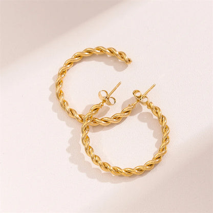 1 Pair Retro Simple Style Round Waves Plating Stainless Steel 18k Gold Plated Hoop Earrings