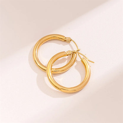 1 Pair Retro Simple Style Round Waves Plating Stainless Steel 18k Gold Plated Hoop Earrings