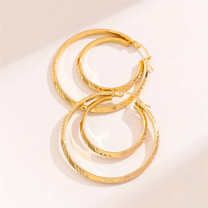 1 Pair Retro Simple Style Round Waves Plating Stainless Steel 18k Gold Plated Hoop Earrings