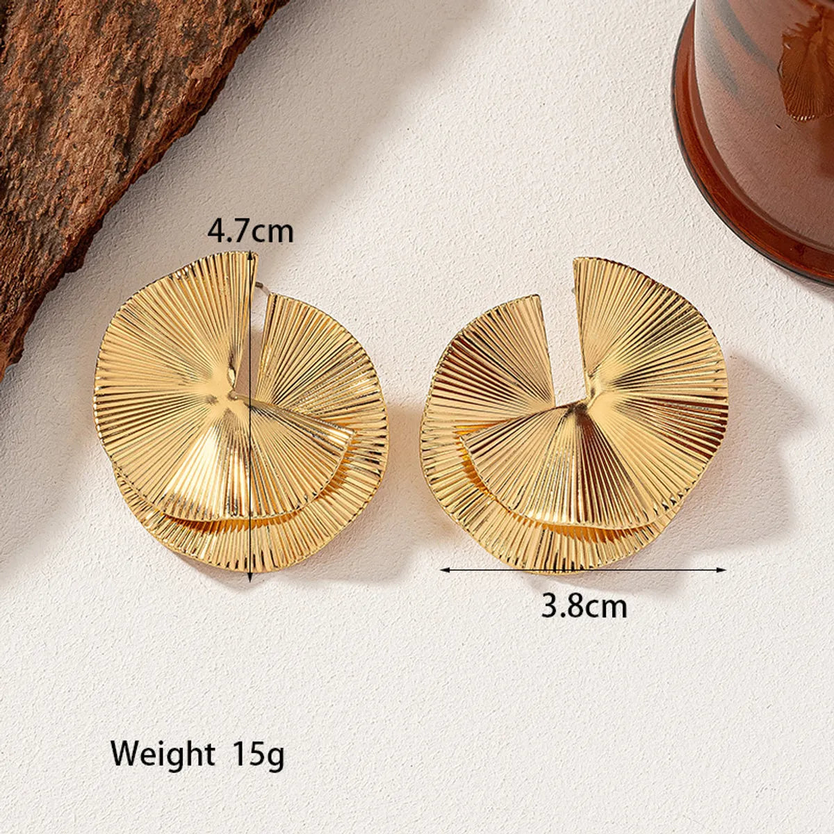 1 Pair Retro Simple Style Sector Plating Ferroalloy 14k Gold Plated Ear Studs