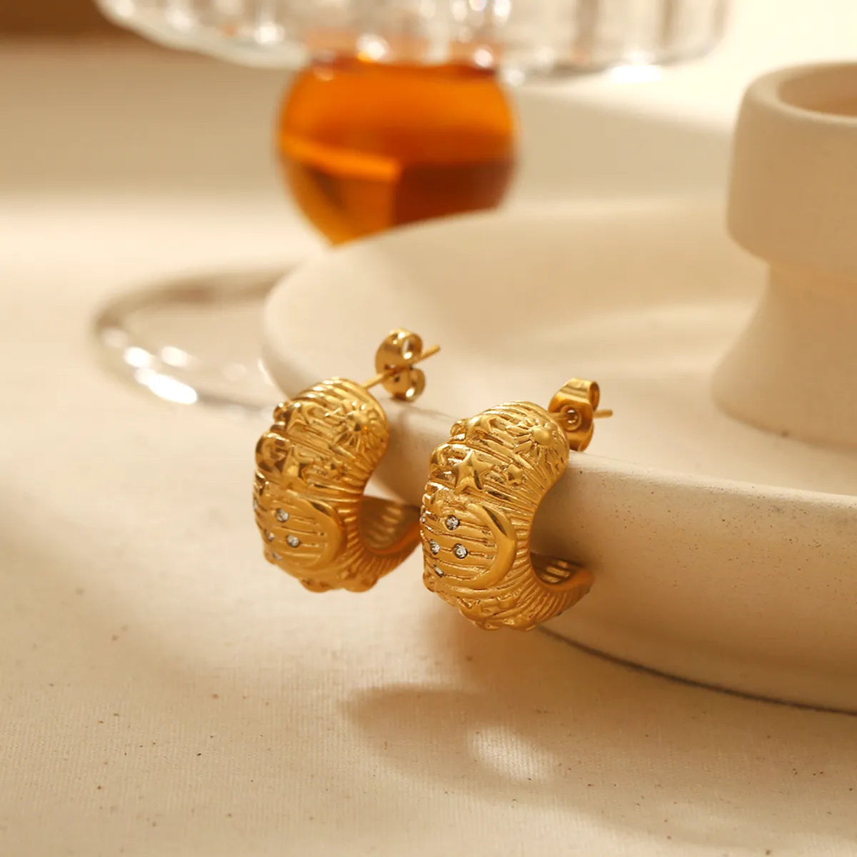 1 Pair Retro Simple Style Semicircle Polishing Plating Stainless Steel 18k Gold Plated Ear Studs