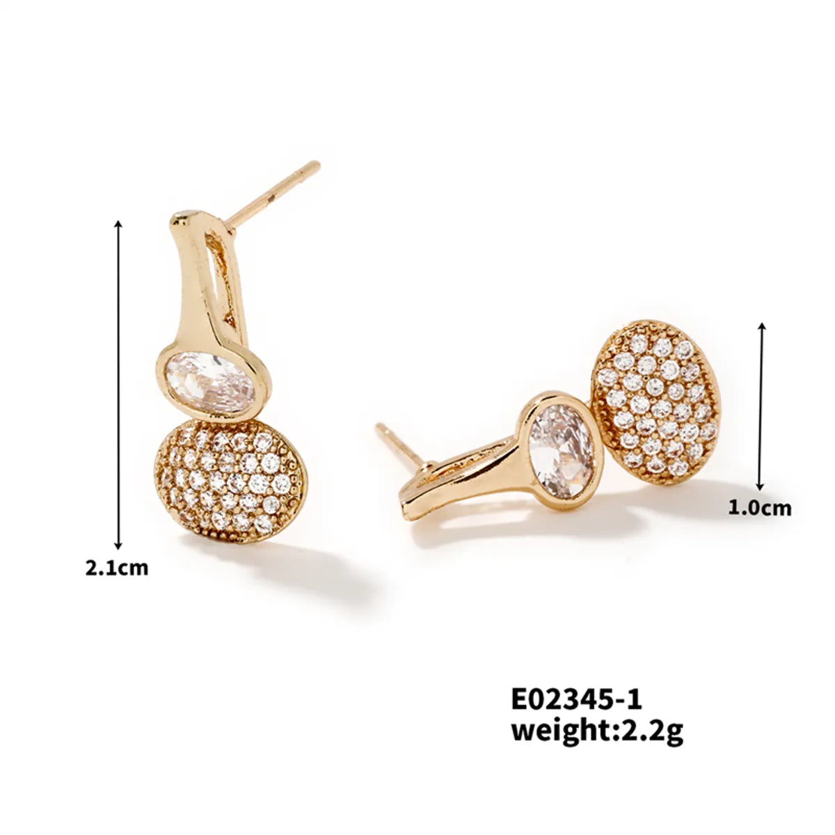 1 Pair Retro Simple Style Shiny Oval Inlay Copper Zircon K Gold Plated Rhodium Plated Ear Studs