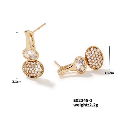 1 Pair Retro Simple Style Shiny Oval Inlay Copper Zircon K Gold Plated Rhodium Plated Ear Studs