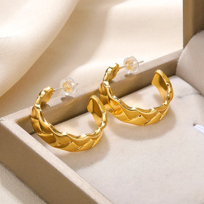 1 Pair Retro Simple Style Solid Color Plating Pleated Frill Stainless Steel 18k Gold Plated Earrings